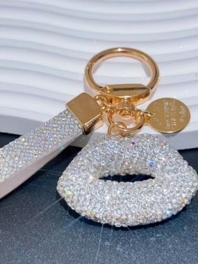 Black Lip Keychain/bag Charm with Gold Hardware